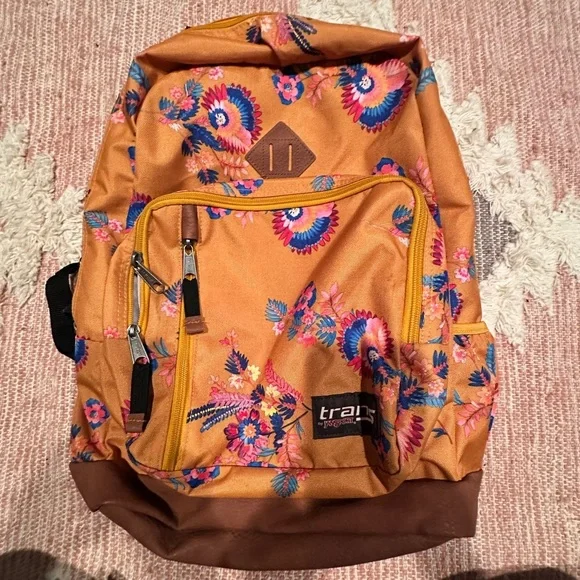 Jansport Trans Backpack - Orange with Floral Pattern. Cottage-core - Picture 1 of 7